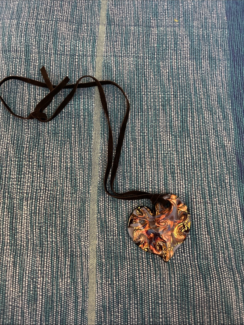 Handmade Murano Glass Gold & Copper Swirl Heart Pendant Necklace - Women Jewelry - Picture 1 of 4
